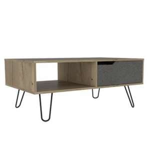 Marsett Coffee Table In Bleached Pine And Stone With 1 Drawer