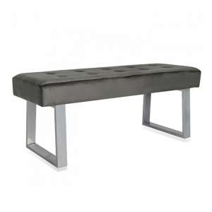 Manhatten Dark Grey Velvet Dining Bench With Silver Metal Legs
