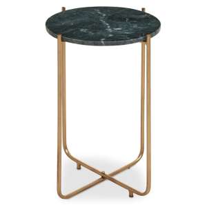 Mania Round Green Marble Top Side Table With Gold Frame