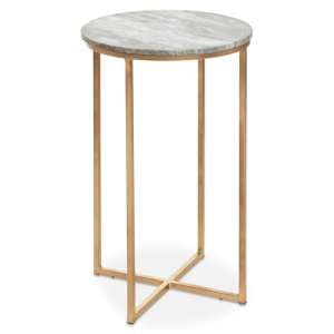 Mania Round Natural Marble Top Side Table With Gold Frame