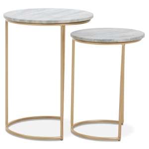 Mania Round White Marble Top Nest Of 2 Tables With Gold Frame