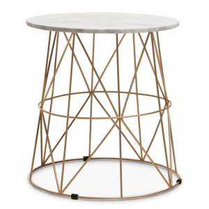 Mania Round White Marble Top Side Table With Gold Base