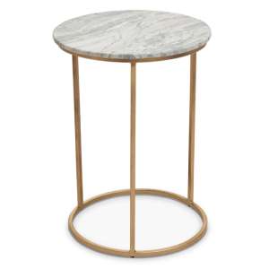 Mania Round White Marble Top Side Table With Gold Frame