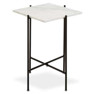 Mania Square White Marble Top Side Table With Black Frame