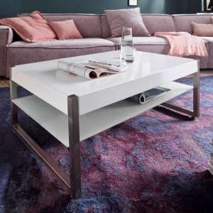 Mannix Wooden Coffee Table Rectangular In White With Glass Shelf