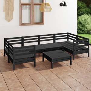 Manric Solid Pinewood Garden Lounge Set In Black