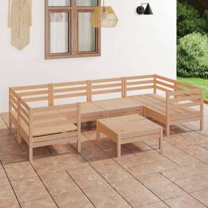 Manric Solid Pinewood Garden Lounge Set In Natural