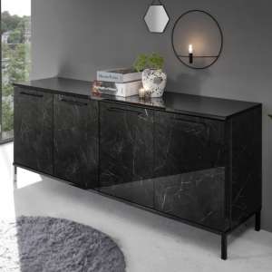 Manvos 4 Doors Sideboard In Black High Gloss Marble Effect