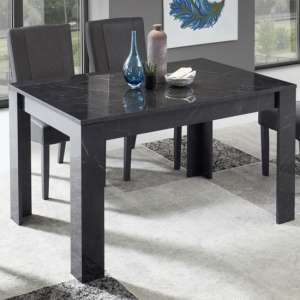 Manvos Extending Dining Table In Black High Gloss Marble Effect
