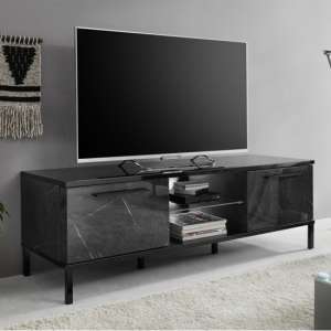 Manvos Wooden TV Stand In Black High Gloss Marble Effect