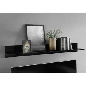Manvos Wooden Wall Shelf In Black High Gloss Marble Effect