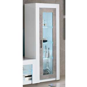 Mapar LED Gloss White Grey Marble Effect 1 Door Display Cabinet