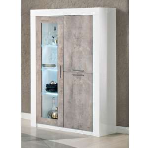 Mapar LED Gloss White Grey Marble Effect 2 Door Display Cabinet