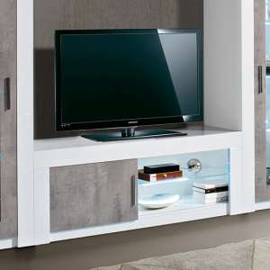 Mapar LED TV Stand In Gloss White And Grey Marble Effect