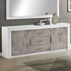Mapar Wooden Sideboard In Gloss White And Grey Marble Effect