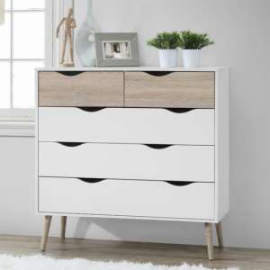 Appleton Chest Of Drawers In White And Oak With 5 Drawers