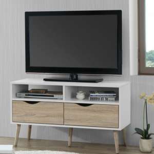 Appleton Small Wooden TV Stand In White And Oak Effect
