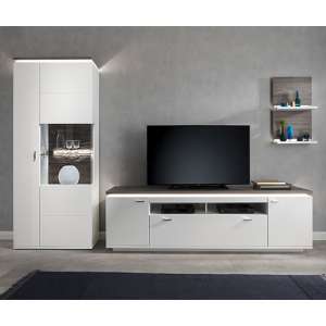 Marbella LED Living Room Furniture Set 2 In White And Amberg Oak