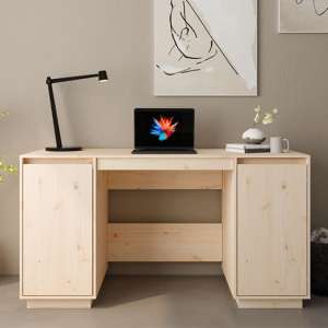 Marcel Solid Pine Wood Laptop Desk With 2 Door In Natural