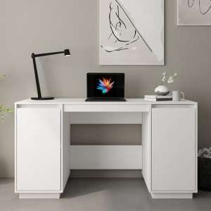 Marcel Solid Pine Wood Laptop Desk With 2 Door In White