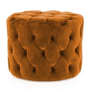 Perkin Round Upholstered Velvet Footstool In Orange