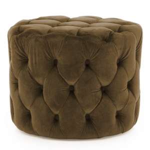 Perkin Round Upholstered Velvet Footstool In Brown