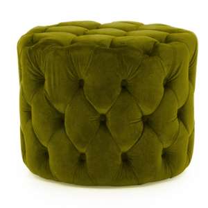 Perkin Round Upholstered Velvet Footstool In Green