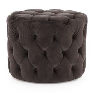 Perkin Round Upholstered Velvet Footstool In Navy