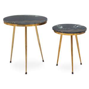Maren Green Marble Top Set Of 2 Side Tables With Gold Legs