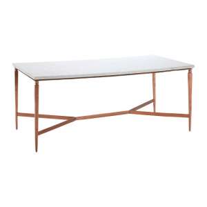 Maren Marble Top Coffee Table In White With Copper Legs