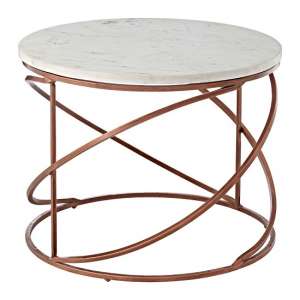 Maren Round White Marble Top Coffee Table With Copper Base