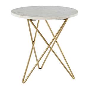 Maren Marble Top Round Side Table With Golden Frame