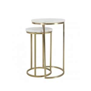 Maren Marble Top 2 Nesting Tables Round With Gold Finish Frame