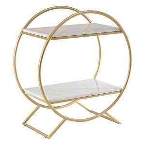Maren White Marble Shelves Drinks Trolley With Gold Frame