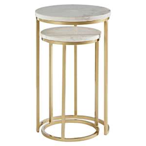 Maren Tall White Marble Top Nest Of 2 Tables With Gold Base