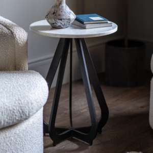 Margate Side Table With Black Base In White Marble Effect