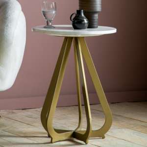 Margate Side Table With Gold Base In White Marble Effect