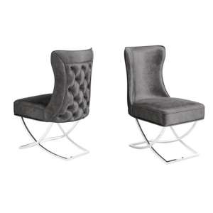 Madeley Dark Grey Velvet Fabric Dining Chairs In Pair