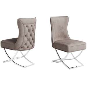 Madeley Mink Velvet Fabric Dining Chairs In Pair