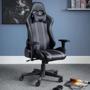 Macreae Faux Leather Gaming Chair In Black And Grey