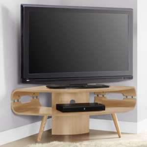 Marin Corner Wooden TV Stand In Oak With Spindle Shape Legs