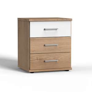 Marino Wooden Bedside Cabinet In Planked Oak Effect And White