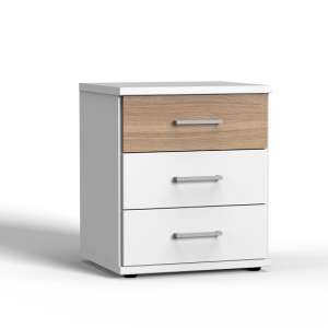 Marino Wooden Bedside Cabinet In White And Planked Oak Effect
