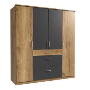 Marino Wooden Wardrobe Large In Planked Oak Effect And Graphite