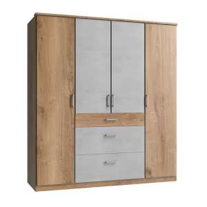 Marino Wardrobe Large In Planked Oak Effect And Light Grey