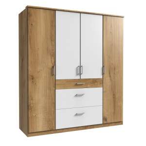 Marino Wooden Wardrobe Large In Planked Oak Effect And White