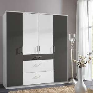 Marino Wooden Wardrobe Large In White And Graphite With 4 Doors