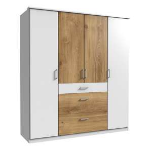 Marino Wooden Wardrobe Large In White And Planked Oak Effect