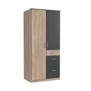 Marino Wooden Wardrobe In Oak Effect And Graphite With 2 Doors