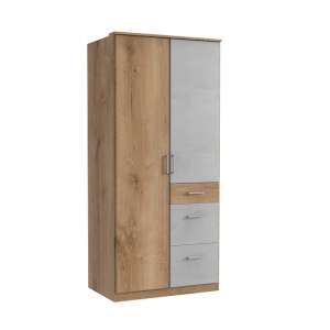 Marino Wooden Wardrobe In Planked Oak Effect And Light Grey